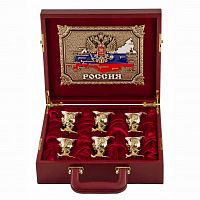 Подарочный набор "Державный" в кейсе, малый (30х30х10 см.)-6 чарок-перевертышей, шильд "Россия", кейс малый