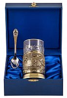Набор для чая "Лучший футболист" (3 пр.) (стакан - хрусталь с зол.ободком, деревянный футляр, ложка - нерж.сталь, гравировка)
