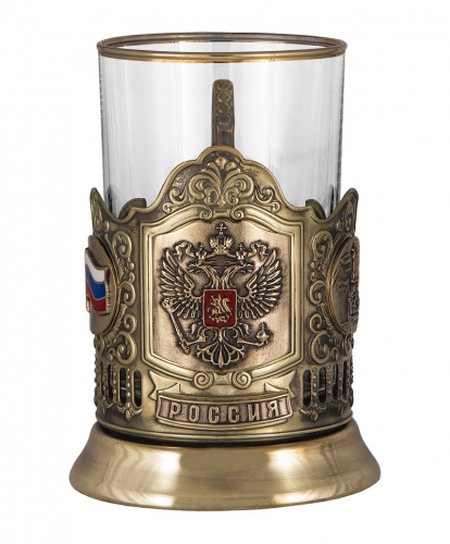 Набор для чая "Герб России" (3 пр.) (стакан - стекло, картонная коробка, ложка - нерж. сталь) ПДЛ-418КС фото 2 Набор для чая "Герб России" (3 пр.) (стакан - стекло, картонная коробка, ложка - нерж. сталь) ПДЛ-418КС фото 2