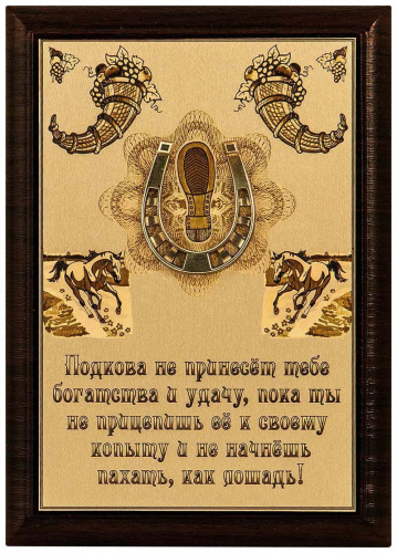 Плакетка "Подкова-мотиватор" 12х17 см деревянная основа, подкова бронзовая литая ПЛ-57 Плакетка "Подкова-мотиватор" 12х17 см деревянная основа, подкова бронзовая литая ПЛ-57