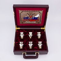 Подарочный набор "Державный" в кейсе, малый (30х30х10 см) - 6 стопок, шильд "Россия", кейс малый ПНД-85