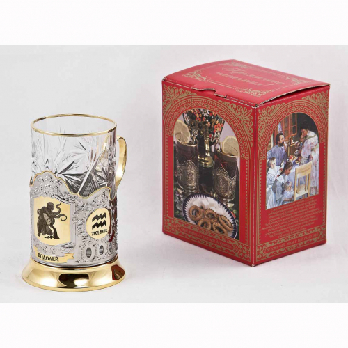 Подстаканник "Водолей"в/з карт.коробка, хруст. стакан,гравировка в 4-х местах