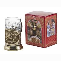 Подстаканник   "Футбол" карт.коробка, хруст.стакан, латунь, гравировка