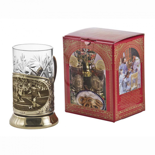 Подстаканник   "Футбол" карт.коробка, хруст.стакан, латунь, гравировка