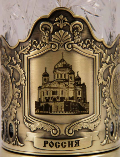 Подстаканник "Россия" карт.коробка, хруст.стакан,латунь,гравировка фото 2 Подстаканник "Россия" карт.коробка, хруст.стакан,латунь,гравировка фото 2