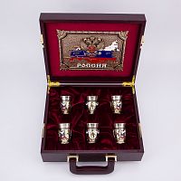 Подарочный набор "Державный" в кейсе, малый (30х30х10 см.)-6 стопок, шильд "Россия", кейс малый