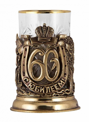 Набор для чая "С юбилеем-60 лет" (стакан-хрусталь с золотым ободком, кожаный футляр с бронзовой накладкой, ложка- латунь) фото 2 Набор для чая "С юбилеем-60 лет" (стакан-хрусталь с золотым ободком, кожаный футляр с бронзовой накладкой, ложка- латунь) фото 2