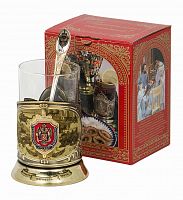 Набор для чая "ФСБ" (3 пр.) карт.коробка, стекл. стакан( знак+лазерная гравировка),ложка-нерж.грав. ПД-703/1КС