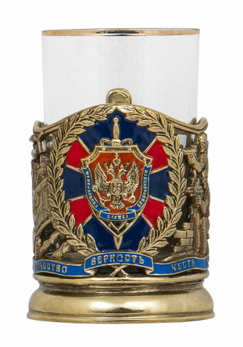 Набор для чая "ФСБ" (3пр.) (эмаль) (стакан-стекло с золотым ободком, ложка- латунь, деревянный футляр) фото 2