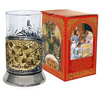 Подстаканник   "Атомная энергия" карт.коробка, хруст.стакан, латунь никелированная, гравировка