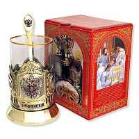 Набор для чая "Герб России" (3 пр.) (стакан - стекло, картонная коробка, ложка - нерж. сталь) ПДЛ-418КС