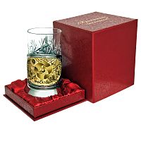 Подстаканник   "Атомная энергия" карт.футляр, хруст. стакан, латунь никелированная, гравировка