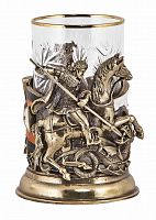 Подстаканник "Георгий-Победоносец" (цветные ювелирные эмали, стакан-хрусталь с золотым ободком, картонный футляр)