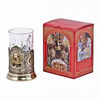 Подстаканник   "С легким паром! Мужской" карт.коробка, хруст.стакан, латунь, гравировка в 4-х местах