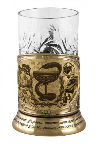 Набор для чая "Медики" (3 пр.) карт.коробка, хруст.стакан, латунь, гравировка,ложка-нерж.зол. грав. фото 2 Набор для чая "Медики" (3 пр.) карт.коробка, хруст.стакан, латунь, гравировка,ложка-нерж.зол. грав. фото 2