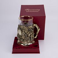 Подстаканник "Дорожники" с персонализацией (стакан-хрусталь с золотым ободком, картонный футляр)