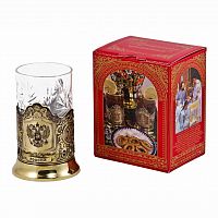 Подстаканник "Россия" карт.коробка, хруст.стакан,латунь,гравировка