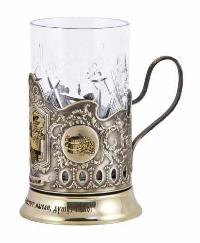 Подстаканник   "С легким паром! Мужской" карт.коробка, хруст.стакан, латунь, гравировка в 4-х местах фото 4