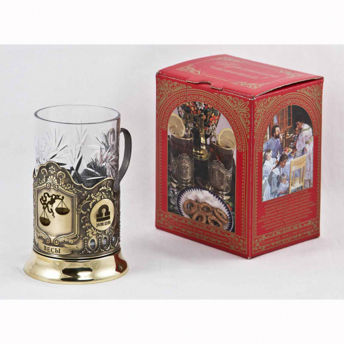 Подстаканник "Весы" карт.коробка, хруст.стакан,латунь,гравировка в 4-х местах Подстаканник "Весы" карт.коробка, хруст.стакан,латунь,гравировка в 4-х местах