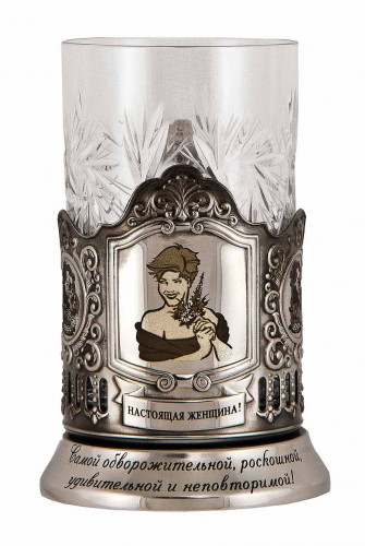 Набор для чая "Настоящая женщина! " (3 пр.) карт.коробка,стекл.стакан, гравировка в 4-х местах, ложка-нерж. грав. ПД-344/1КС фото 2