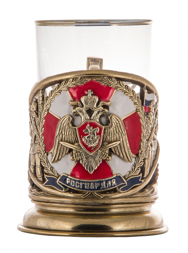 Набор для чая "Росгвардия" (3пр.) (эмаль) (стакан-стекло с золотым ободком, ложка- латунь, картонная коробка) фото 2