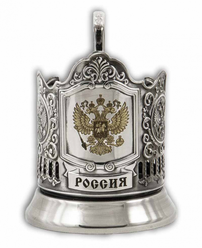 Набор для чая "Россия" (3 пр.)-Герб дерев.футляр, хруст.стакан,гравировка,ложка-нерж.грав. фото 2