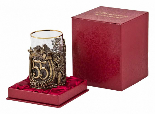 Подстаканник "С юбилеем-55 лет" (стакан-хрусталь с золотым ободком, картонный футляр) фото 4 Подстаканник "С юбилеем-55 лет" (стакан-хрусталь с золотым ободком, картонный футляр) фото 4