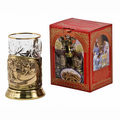 Подстаканник "Лучший хоккеист" (стакан - хрусталь с зол.ободком,картонная коробка)