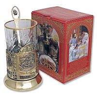 Набор для чая "Попутного ветра" (3 пр.) (стакан-хрусталь,картонная коробка,ложка-нерж.сталь, гравир.)