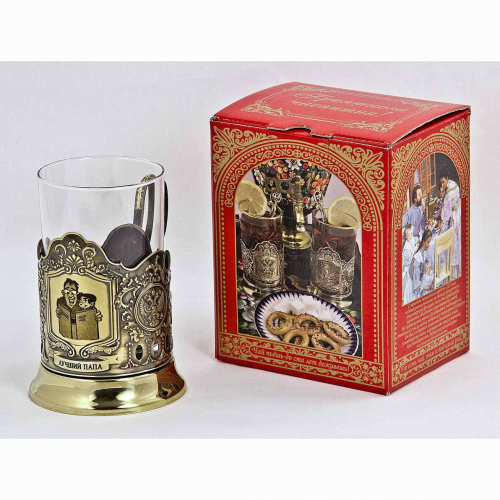 Подстаканник "Лучший папа" карт.коробка, стекл.стакан, латунь, гравировка ПД-159КС-л Подстаканник "Лучший папа" карт.коробка, стекл.стакан, латунь, гравировка ПД-159КС-л
