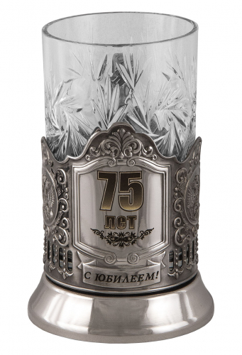 Подстаканник "75 лет"карт.футляр, хруст. стакан, гравировка фото 2 Подстаканник "75 лет"карт.футляр, хруст. стакан, гравировка фото 2