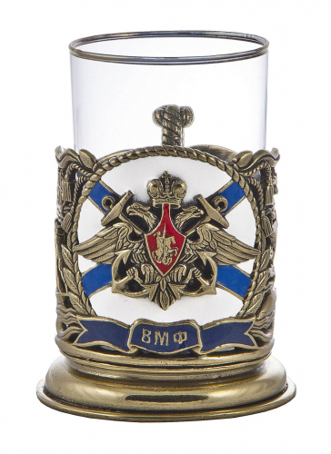Набор для чая "ВМФ" (3пр.) (эмаль) (стакан-стекло с золотым ободком, ложка- латунь, деревянный футляр) фото 4