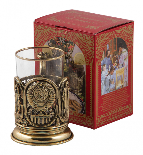 Подстаканник "СССР" (стакан-стекло с золотым ободком, картонная коробка) Подстаканник "СССР" (стакан-стекло с золотым ободком, картонная коробка)