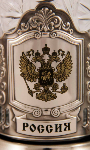 Набор для чая "Россия" (3 пр.)-Герб дерев.футляр, хруст.стакан,гравировка,ложка-нерж.грав. фото 3
