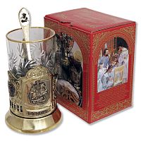 Набор для чая "Георгий" (3 пр.) (стакан-хрусталь,картонная коробка,ложка-нерж.сталь, гравир.)