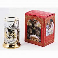 Подстаканник "Охотники на привале" в/з карт.коробка, хруст.стакан,штамп