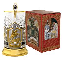 Набор для чая "Медный всадник" в/з(3 пр.) карт.коробка,хруст.стакан,штамп,ложка нерж.зол.грав.