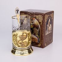 Набор для чая "Медики" (3 пр.) карт.коробка, хруст.стакан (медальон "Чаша со змеей"+лазерная гравировка), ложка-нерж.грав.