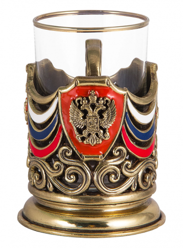 Подстаканник "Россия" (точное литье, цветные ювелирные эмали,стакан-стекло с золотым ободком, картонная коробка) фото 2 Подстаканник "Россия" (точное литье, цветные ювелирные эмали,стакан-стекло с золотым ободком, картонная коробка) фото 2