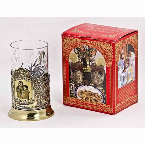 Подстаканник "Лучший папа"карт.коробка, хруст.стакан,латунь,гравировка Подстаканник "Лучший папа"карт.коробка, хруст.стакан,латунь,гравировка
