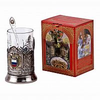 Набор для чая "ФСО" (3 пр.) карт.коробка, хруст.стакан, знак, ложка-нерж.грав.