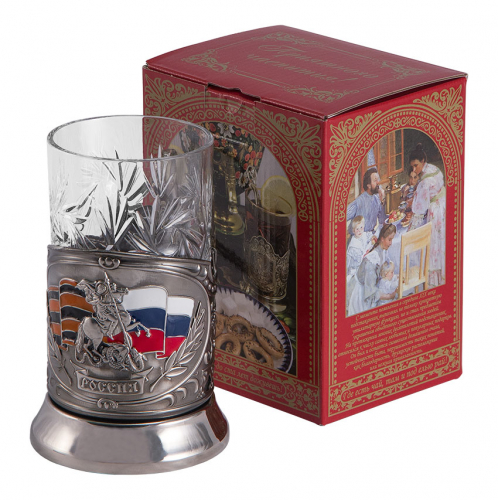 Подстаканник "Россия" карт.коробка,хруст.стакан,штамп, цветные эмали