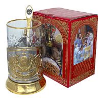 Набор для чая "СССР" в/з(3 пр.) карт.коробка, хруст.стакан,штапм,ложка нерж.зол.грав.