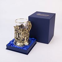 Подстаканник "С юбилеем! 80 лет" (стакан-хрусталь с золотым ободком, картонный футляр) ПДКО-386У