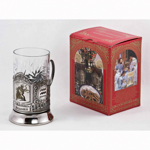 Подстаканник "Водолей" карт.коробка, хруст.стакан, гравировка в 4-х местах