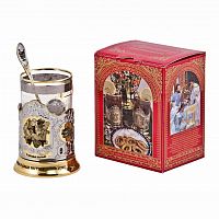 Набор для чая  "С легким паром! Мужской" в/з(3 пр.) карт.коробка, стекл.стакан, гравировка, ложка нерж. зол. ПД-350/1КС