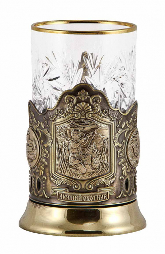 Подстаканник "Лучший охотник" (стакан-хрусталь,деревянный футляр) фото 2