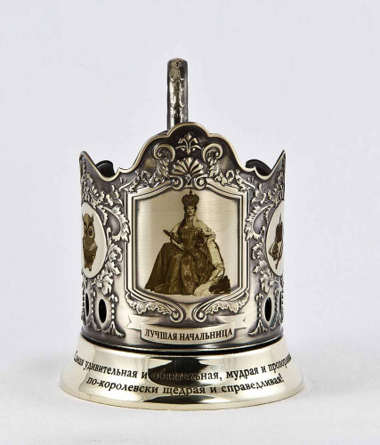 Набор для чая "Лучшая начальница!" (3 пр.) карт.коробка, хруст.стак.,латунь,гравировка в 4-х местах,лож.-нерж.грав. фото 2