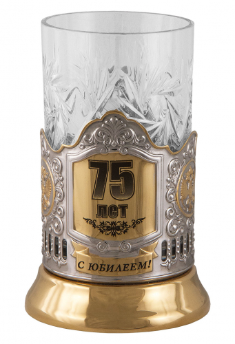 Набор для чая "75 лет" в/з(3 пр.) дерев.футляр, хруст.стакан,гравировка,ложка нерж.зол.грав. фото 2