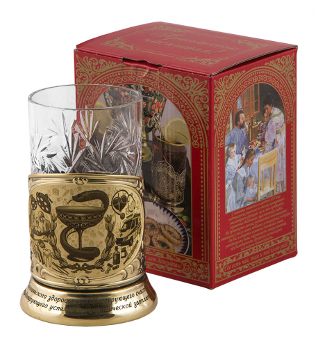 Подстаканник "Медики" карт.коробка, хруст.стакан, латунь, гравировка Подстаканник "Медики" карт.коробка, хруст.стакан, латунь, гравировка